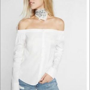 Off the shoulder button up top